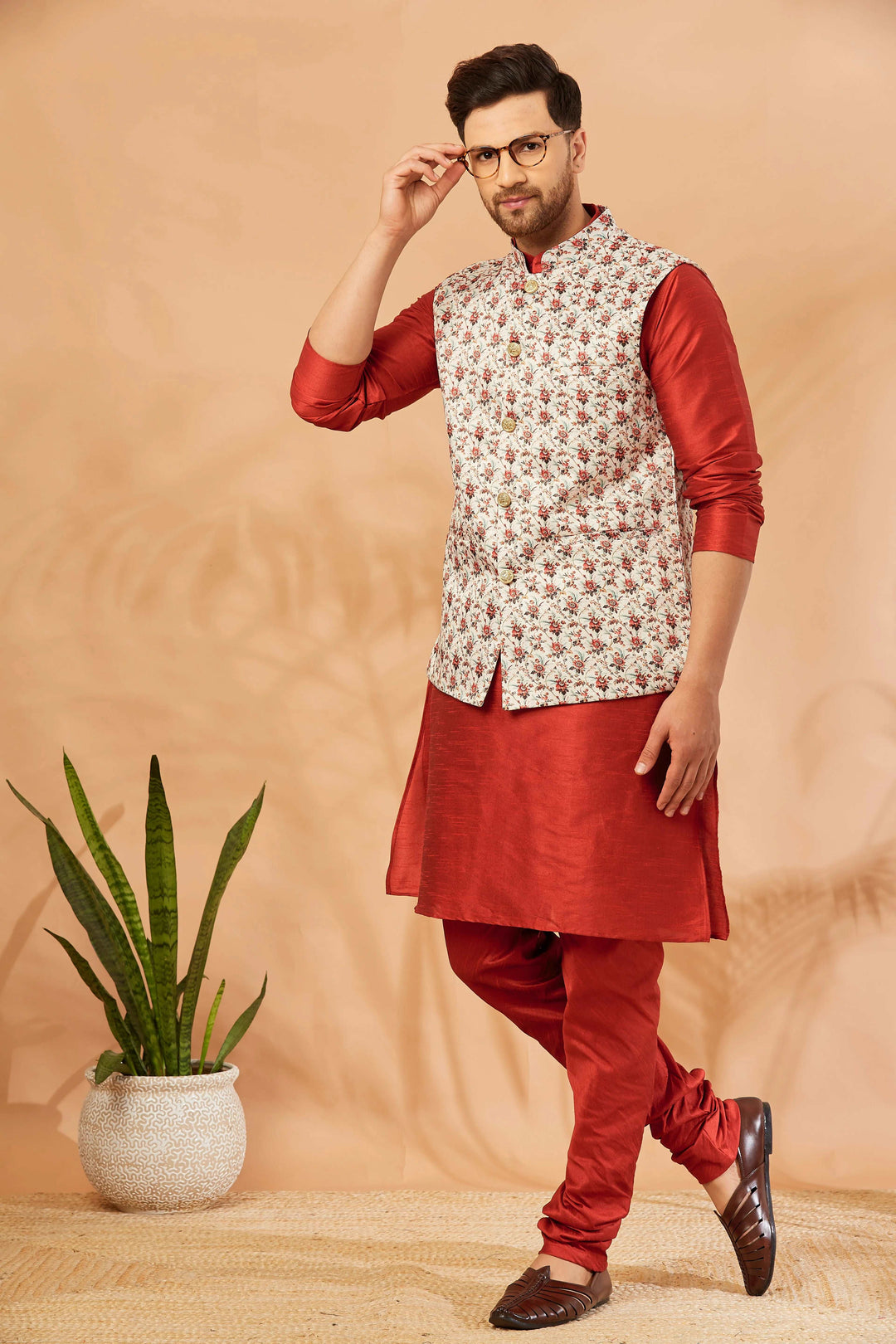 Exquisite Elegance Silk Modi Jacket and Kurta Pajama Set