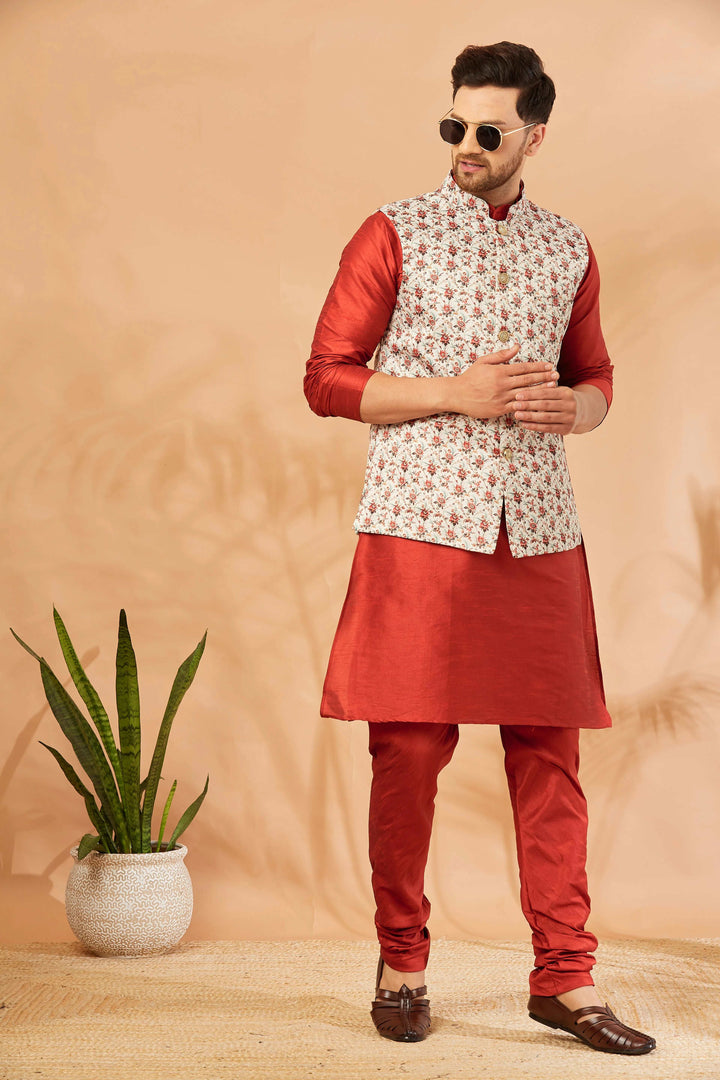 Exquisite Elegance Silk Modi Jacket and Kurta Pajama Set