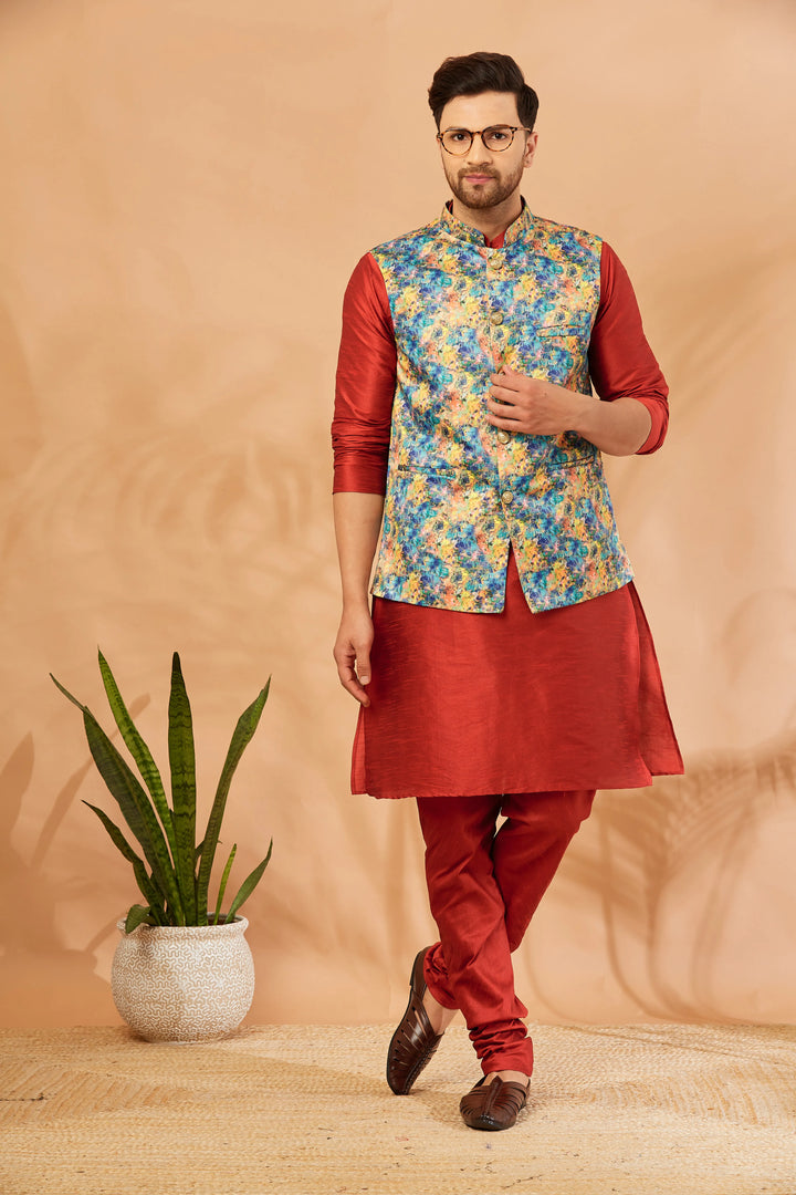 Men's Timeless Elegance Elevate Your Style with our Exquisite Jacket Kurta Churidar Pajama Sets