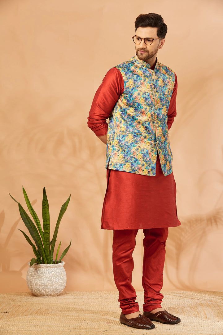 Men's Timeless Elegance Elevate Your Style with our Exquisite Jacket Kurta Churidar Pajama Sets