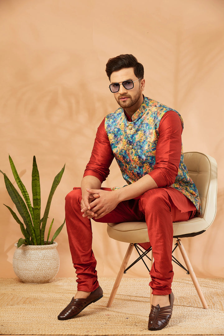 Men's Timeless Elegance Elevate Your Style with our Exquisite Jacket Kurta Churidar Pajama Sets