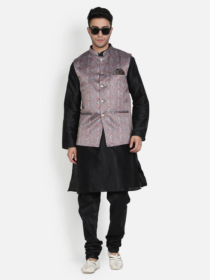 Grey Printed Nehru Jacket for Men