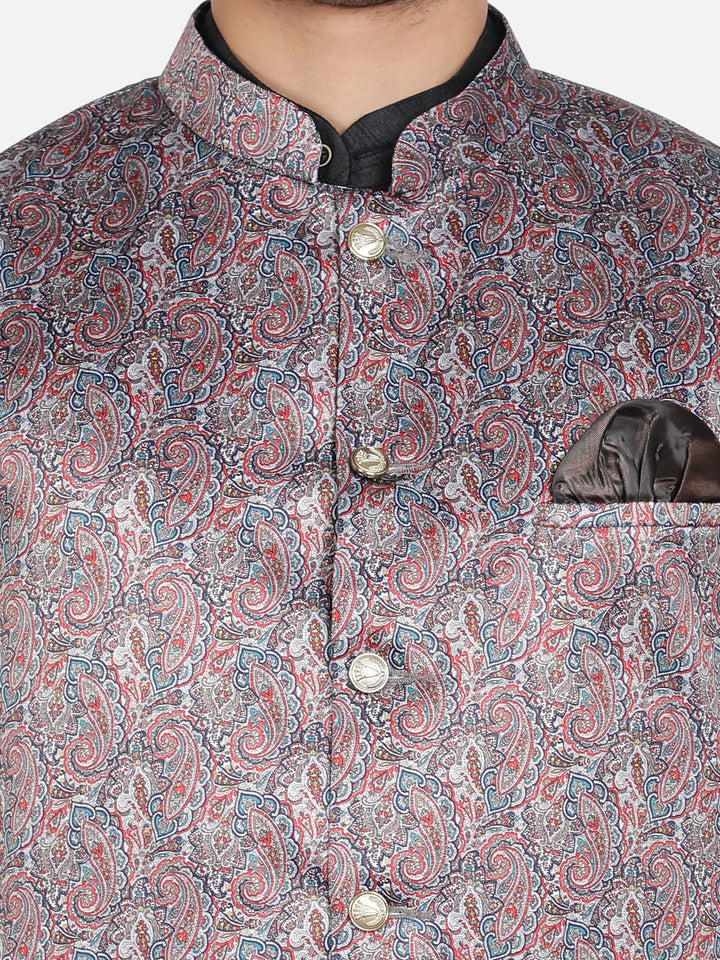 Grey Printed Nehru Jacket for Men