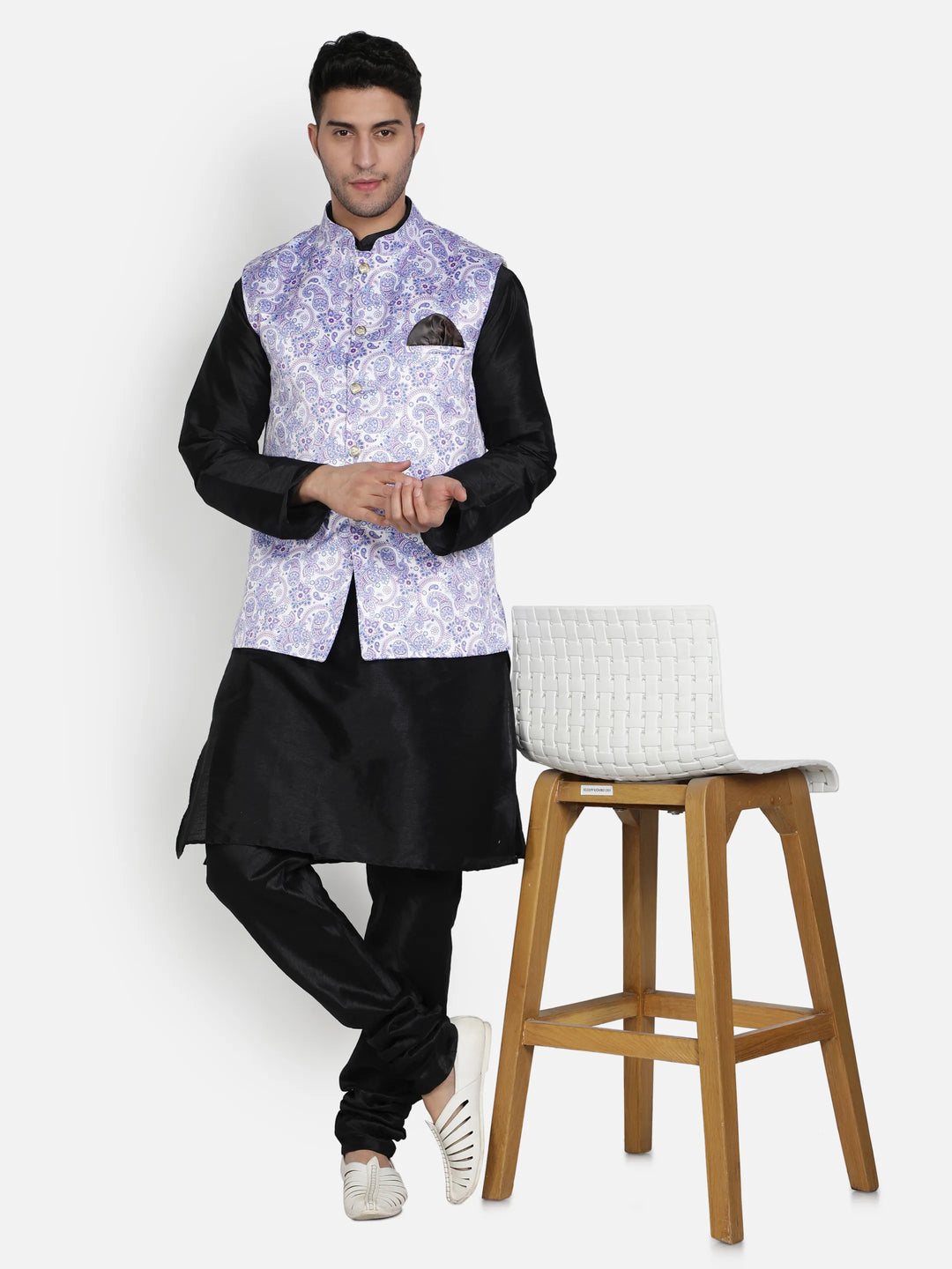 Royal Blue Reverie Unveil Style with Our Printed Modi Jacket for Men