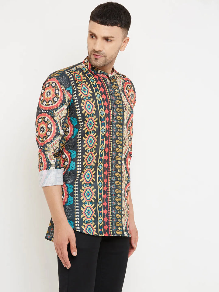 Sunny Style Yellow Printed Short Kurtas for Men – Embrace Vibrant Elegance