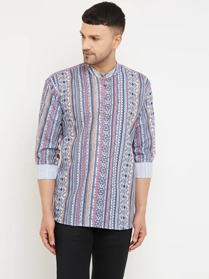 Ocean Hues Explore Timeless Charm with Blue Printed Short Kurtas for Men