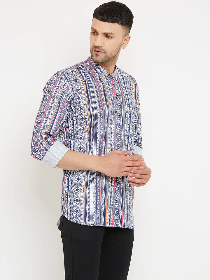 Ocean Hues Explore Timeless Charm with Blue Printed Short Kurtas for Men