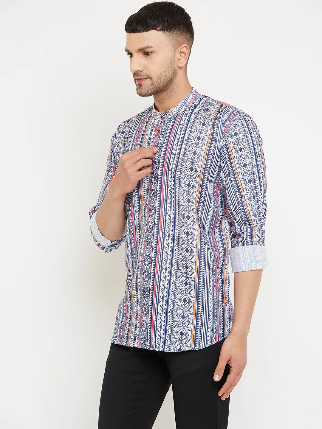 Ocean Hues Explore Timeless Charm with Blue Printed Short Kurtas for Men