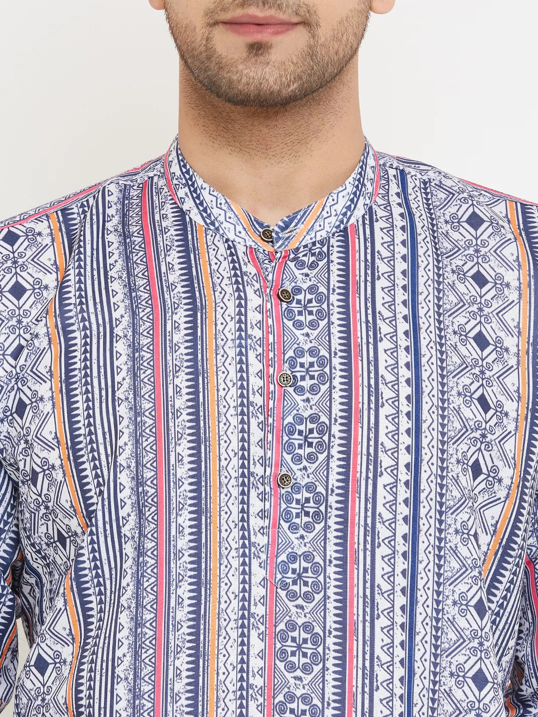 Ocean Hues Explore Timeless Charm with Blue Printed Short Kurtas for Men