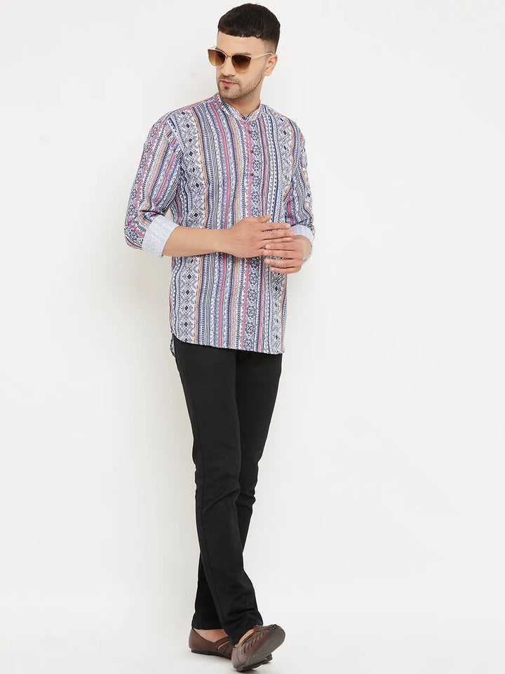 Ocean Hues Explore Timeless Charm with Blue Printed Short Kurtas for Men