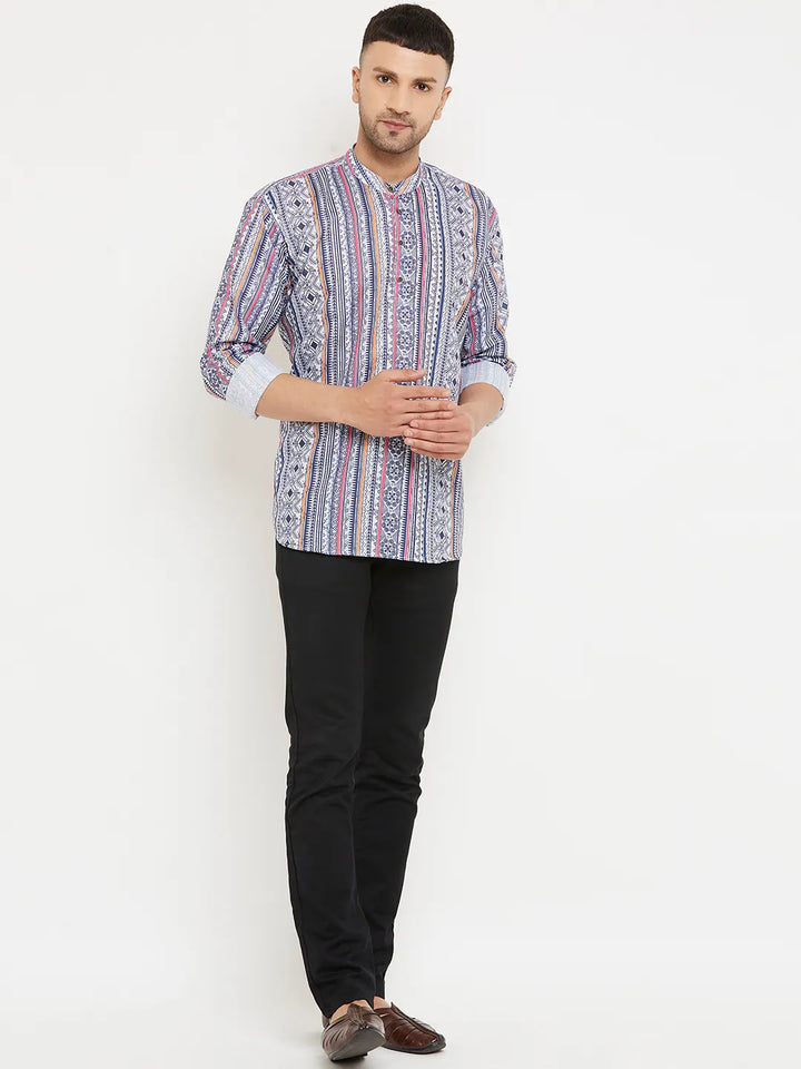 Ocean Hues Explore Timeless Charm with Blue Printed Short Kurtas for Men