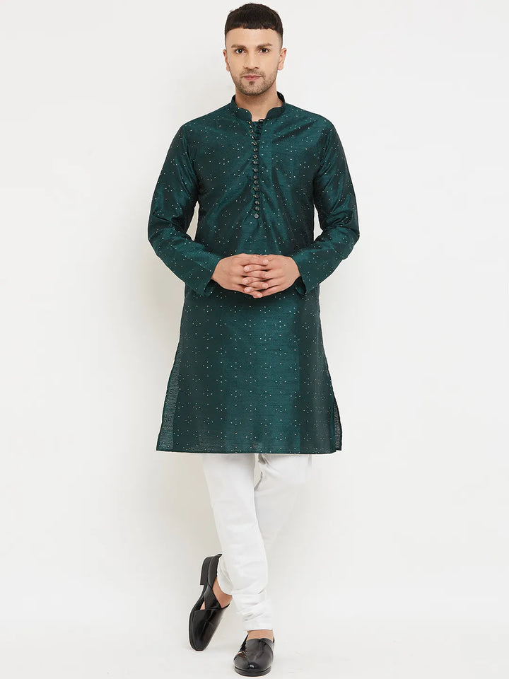 Lush Opulence Bottle Green Designer Kurta Churidar Sets for Men's Distinctive Style