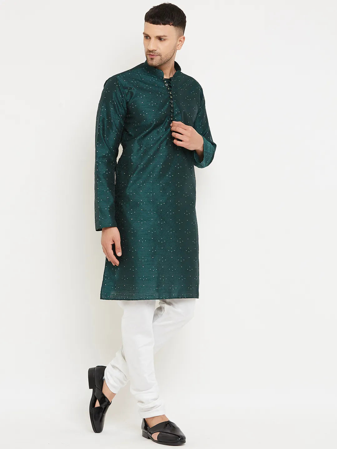 Lush Opulence Bottle Green Designer Kurta Churidar Sets for Men's Distinctive Style