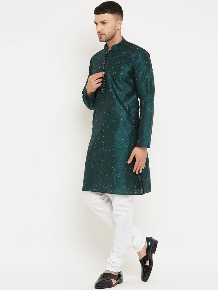 Lush Opulence Bottle Green Designer Kurta Churidar Sets for Men's Distinctive Style