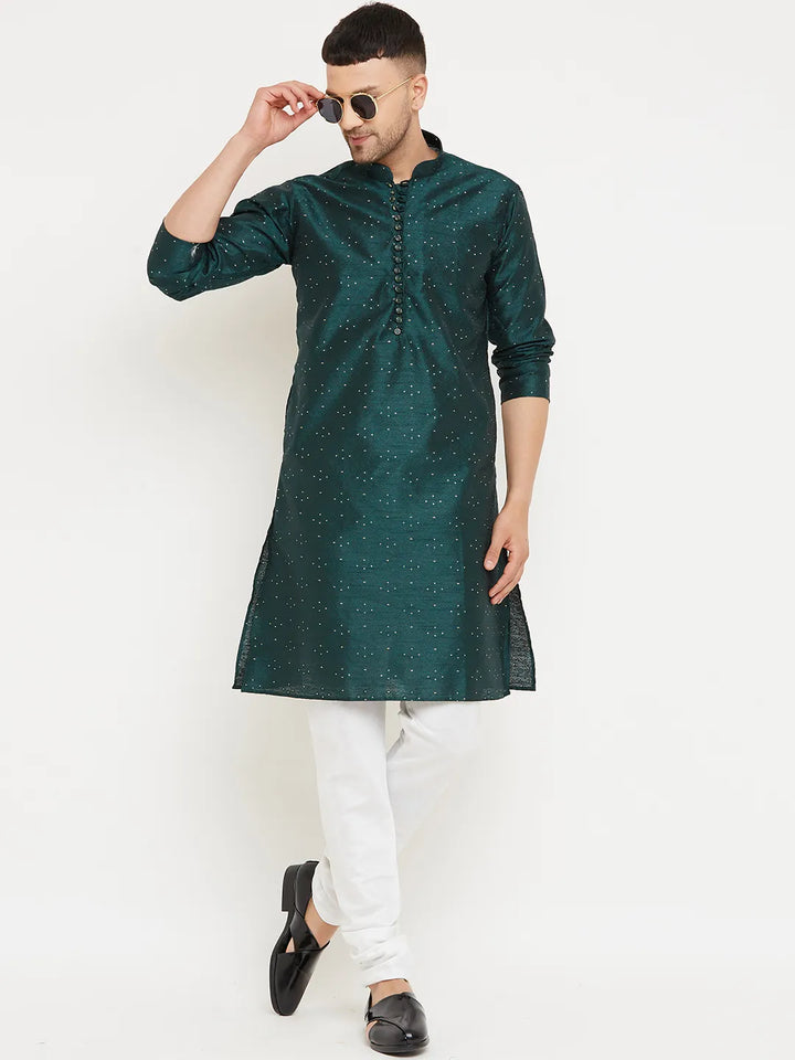 Lush Opulence Bottle Green Designer Kurta Churidar Sets for Men's Distinctive Style