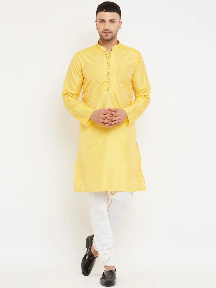 Sunny Splendor Yellow Designer Kurta Churidar Sets for Men's Distinctive Elegance