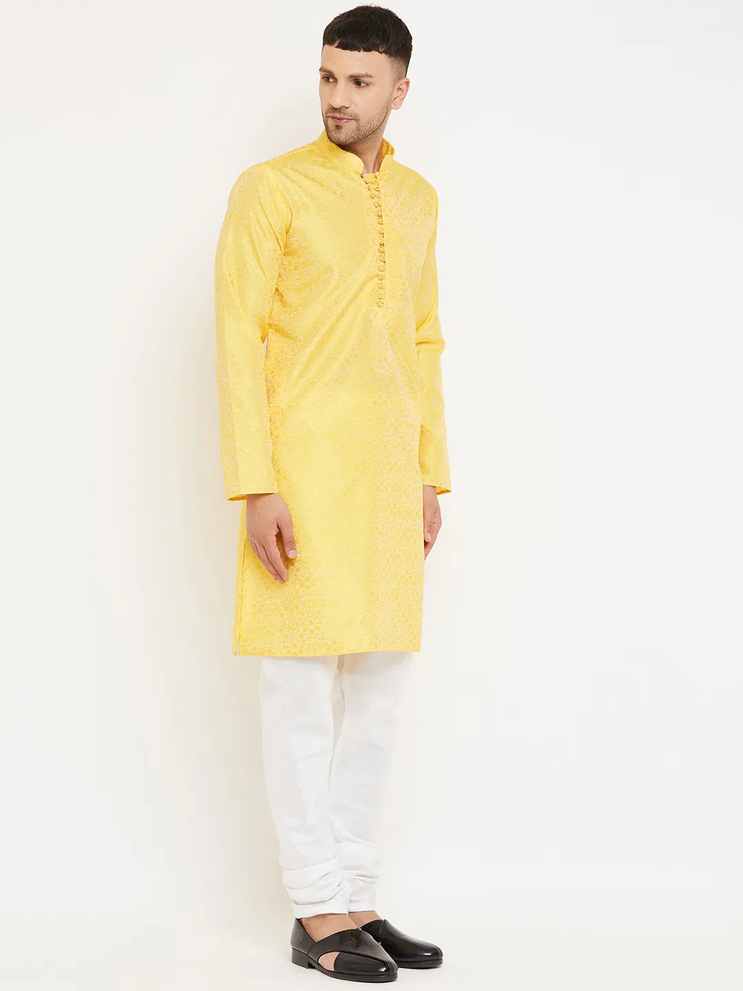 Sunny Splendor Yellow Designer Kurta Churidar Sets for Men's Distinctive Elegance