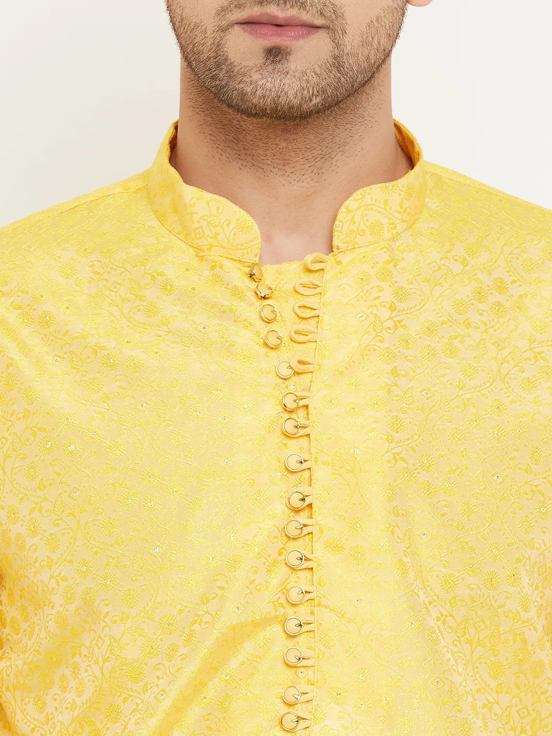 Sunny Splendor Yellow Designer Kurta Churidar Sets for Men's Distinctive Elegance