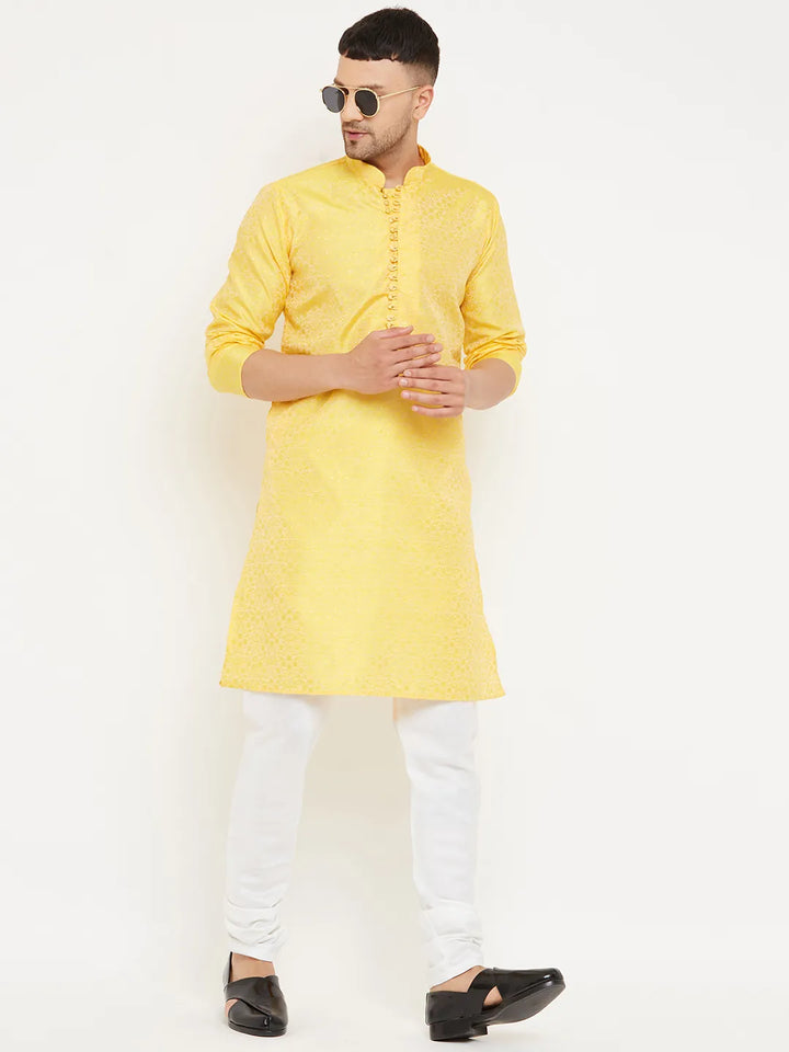 Sunny Splendor Yellow Designer Kurta Churidar Sets for Men's Distinctive Elegance