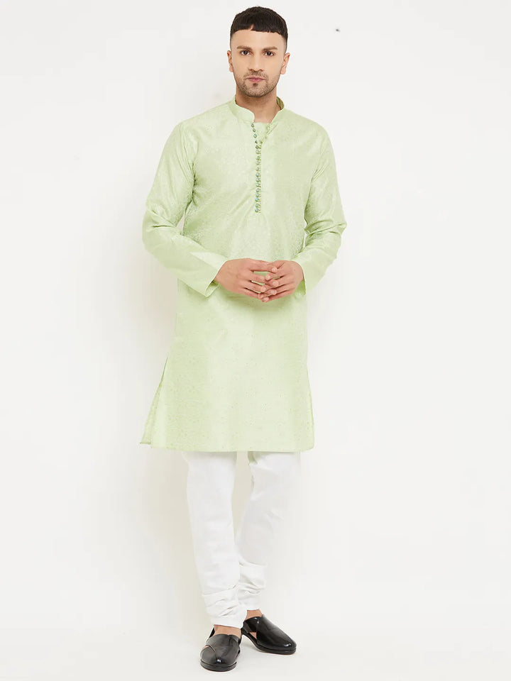 Serenade in Style Pista Green Designer Kurta Churidar Sets for Men's Distinctive Elegance