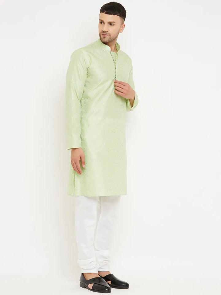 Serenade in Style Pista Green Designer Kurta Churidar Sets for Men's Distinctive Elegance