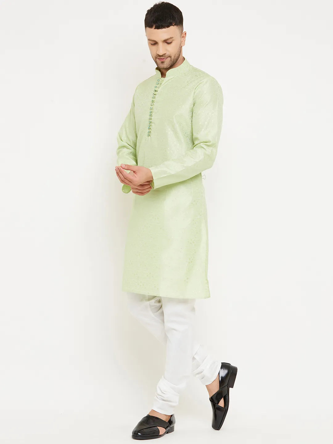 Serenade in Style Pista Green Designer Kurta Churidar Sets for Men's Distinctive Elegance