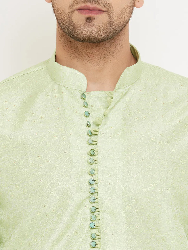 Serenade in Style Pista Green Designer Kurta Churidar Sets for Men's Distinctive Elegance