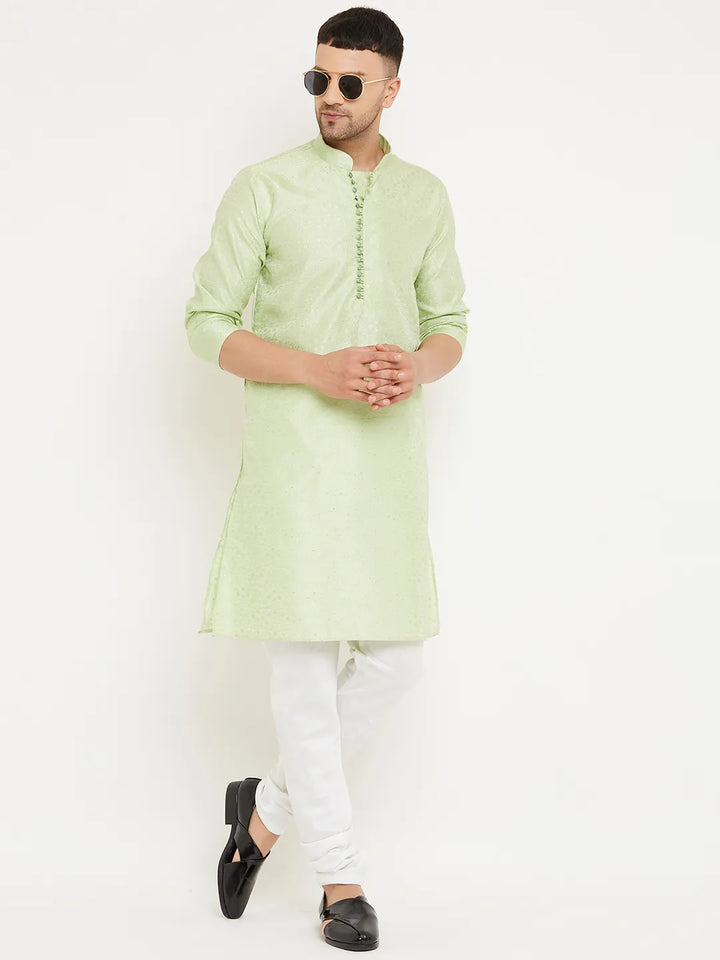 Serenade in Style Pista Green Designer Kurta Churidar Sets for Men's Distinctive Elegance