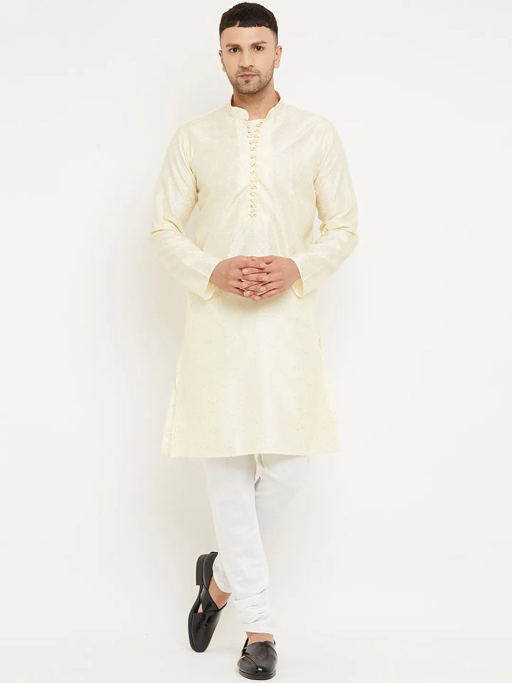 Effortless Elegance Cream Designer Kurta Churidar Sets for Men's Distinctive Style