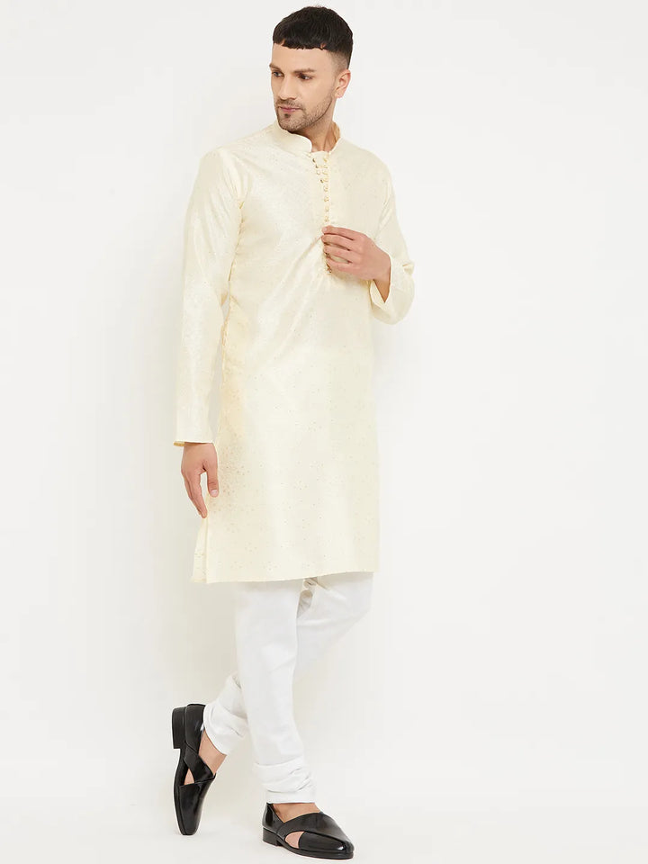 Effortless Elegance Cream Designer Kurta Churidar Sets for Men's Distinctive Style