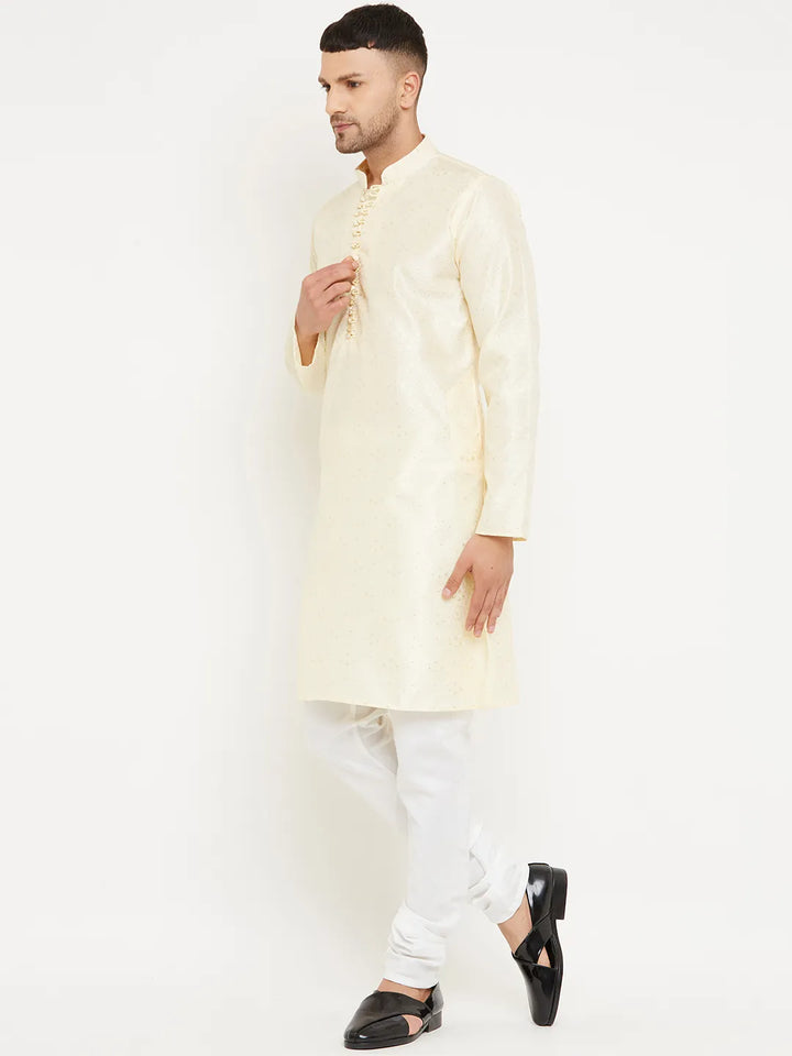 Effortless Elegance Cream Designer Kurta Churidar Sets for Men's Distinctive Style