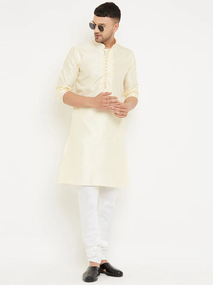 Effortless Elegance Cream Designer Kurta Churidar Sets for Men's Distinctive Style