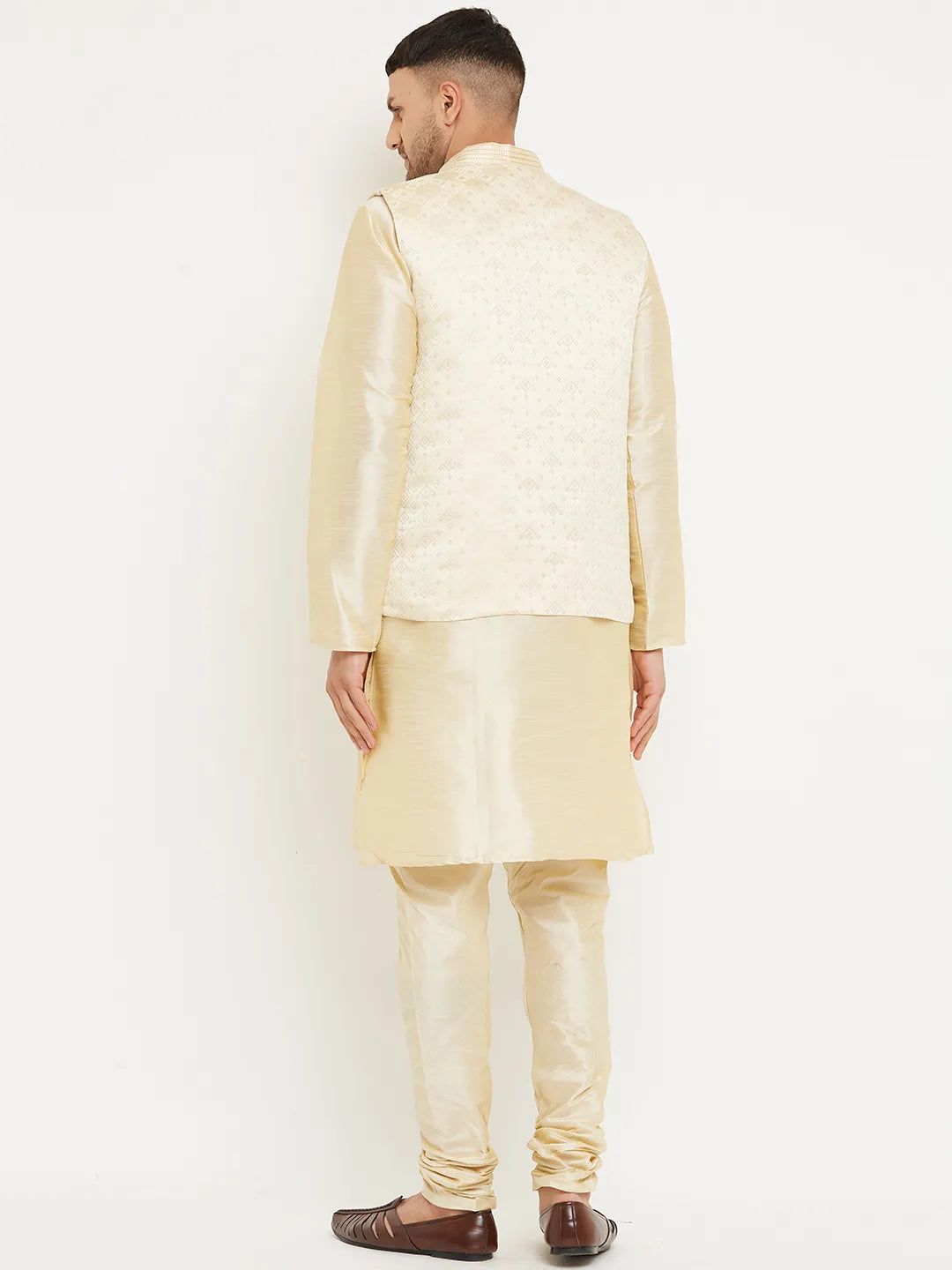 Timeless Elegance Beige Nehru Jacket Kurta with Churidar Pajama Set for Men – Classic Charm in Subtle Hues