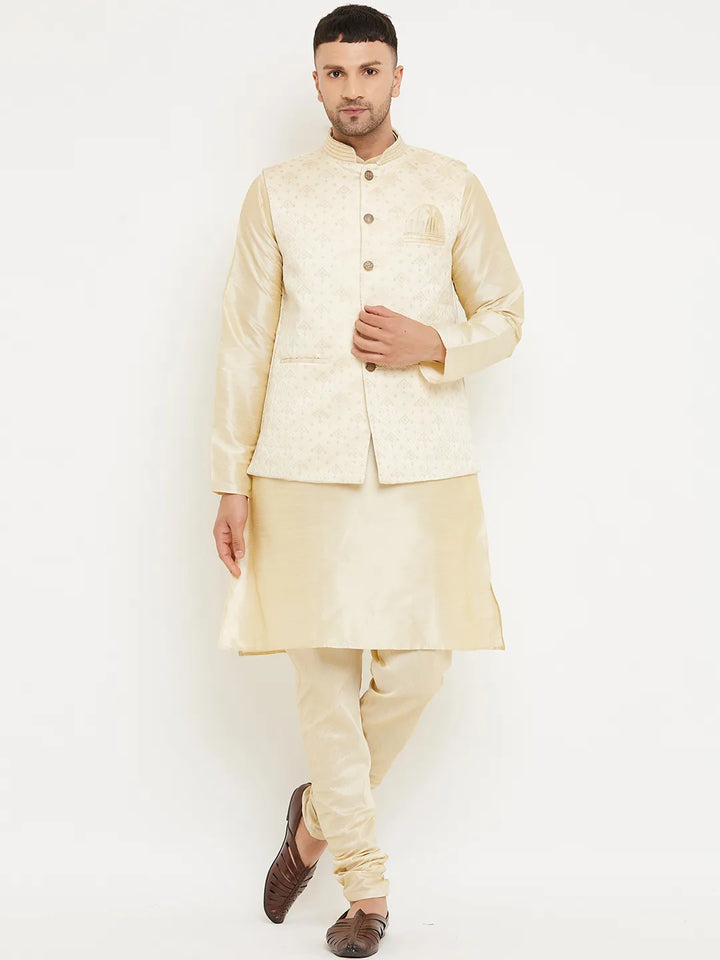 Timeless Elegance Beige Nehru Jacket Kurta with Churidar Pajama Set for Men – Classic Charm in Subtle Hues