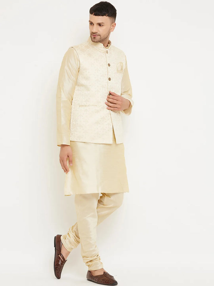 Timeless Elegance Beige Nehru Jacket Kurta with Churidar Pajama Set for Men – Classic Charm in Subtle Hues