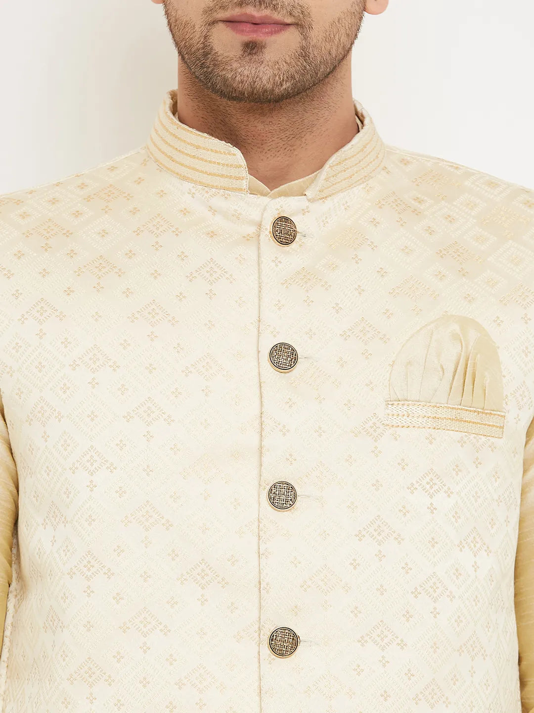 Timeless Elegance Beige Nehru Jacket Kurta with Churidar Pajama Set for Men – Classic Charm in Subtle Hues