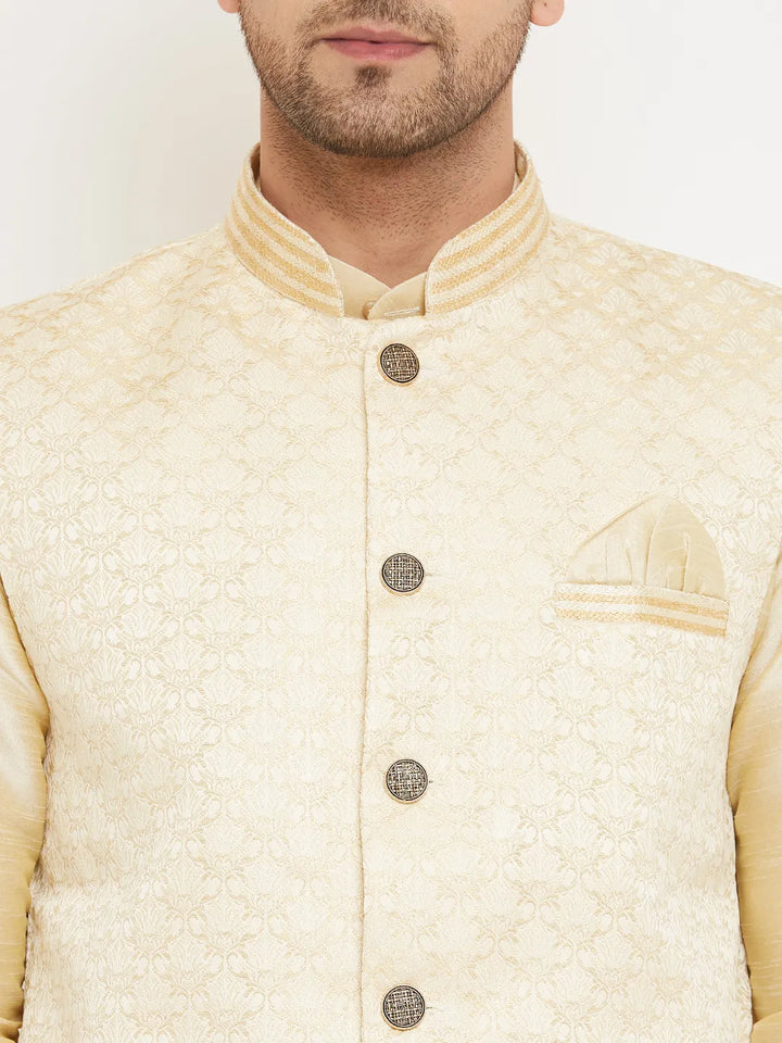 Subtle Sophistication Beige Nehru Jacket Kurta with Churidar Pajama Set – Timeless Elegance for Men's Ethnic Wardrobe