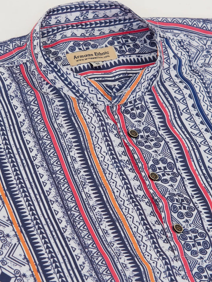 Ocean Hues Explore Timeless Charm with Blue Printed Short Kurtas for Men