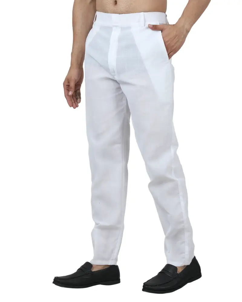 Cool Comfort: White Cotton Half-Elastic Pants for Men