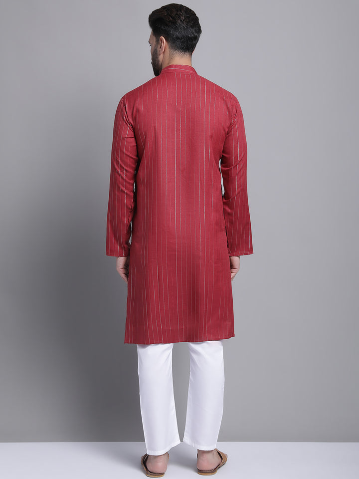 Men's Lining Cotton Regular Maroon Kurta With Pajamas.