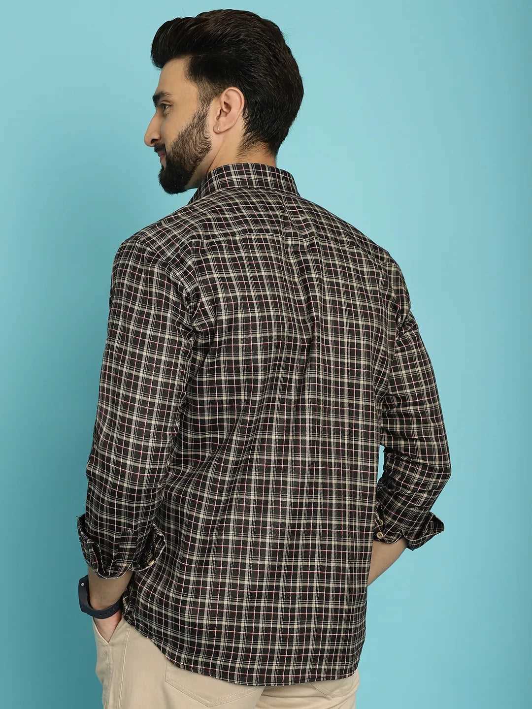 Classic Style Redefined Brown and Black Check Cotton Shirt for Men