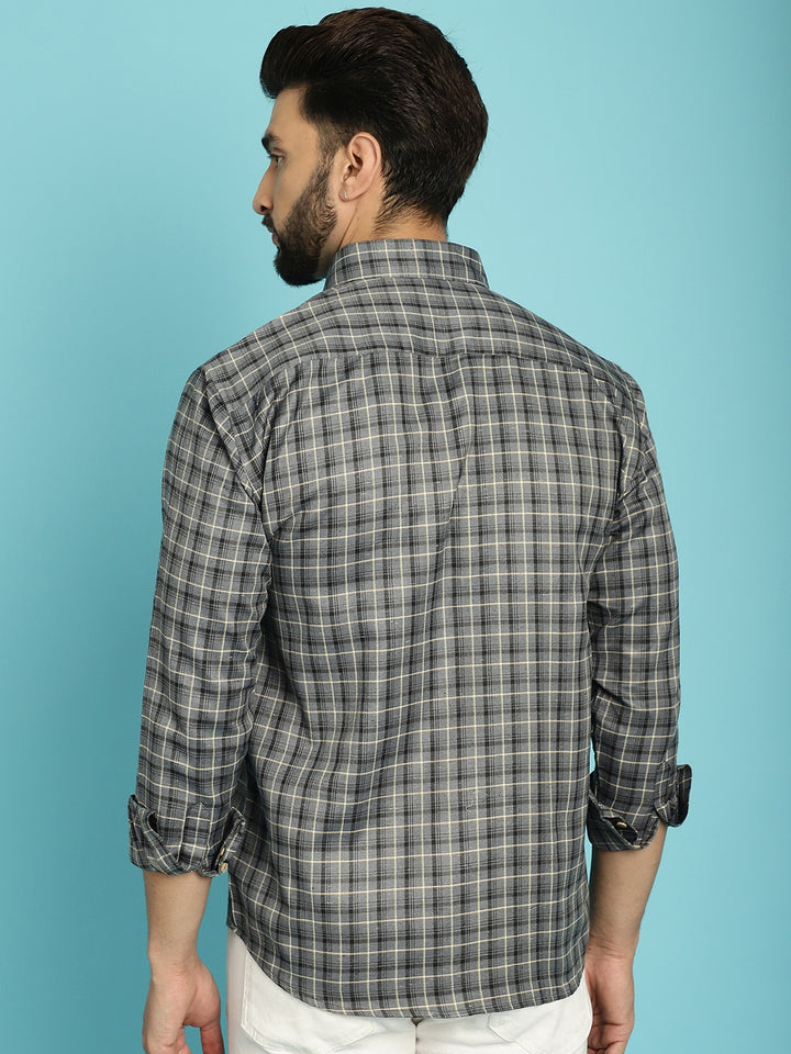 Sophisticated Elegance Discover Men's Checked Grey Cotton Shirts for Timeless Style