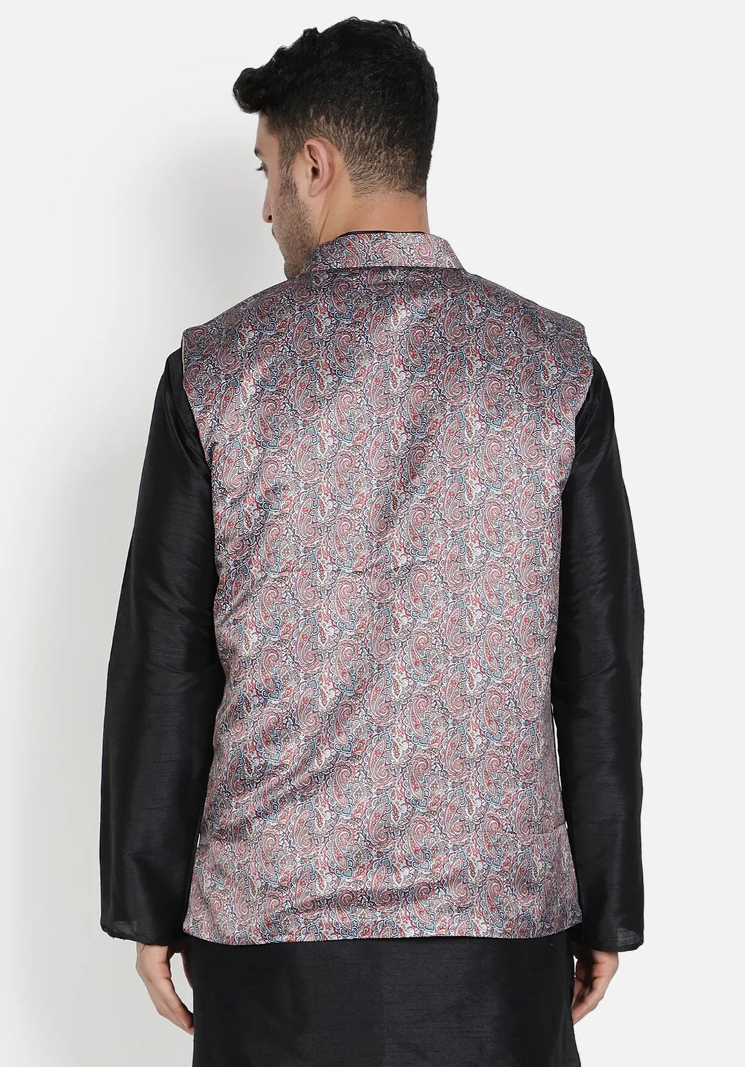 Grey Printed Nehru Jacket for Men