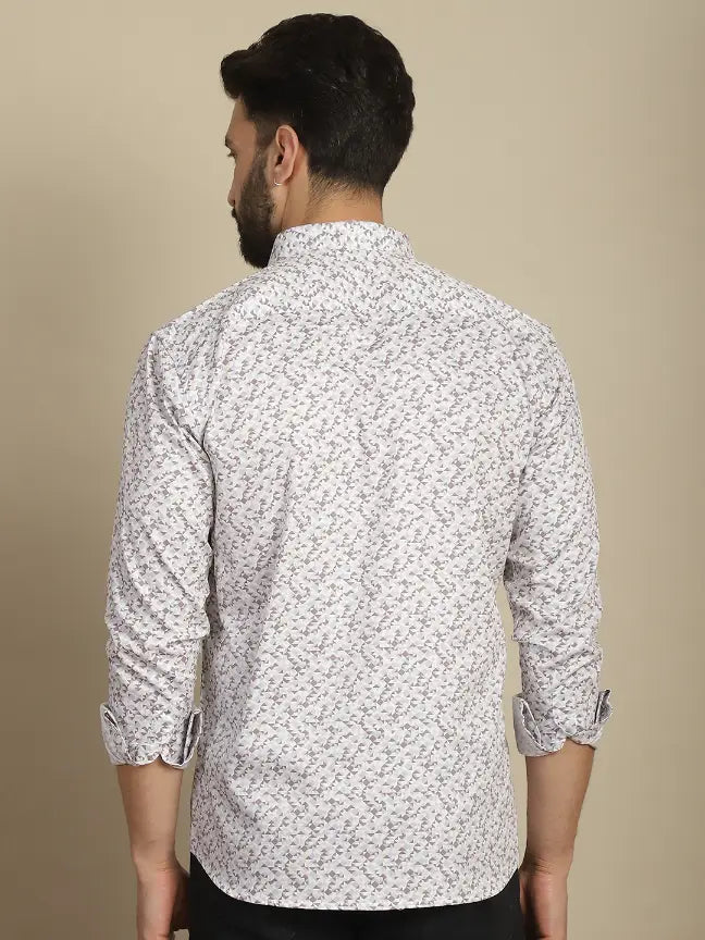 Satin Cream Pure Cotton Abstract Printed Casual Shirt for Men