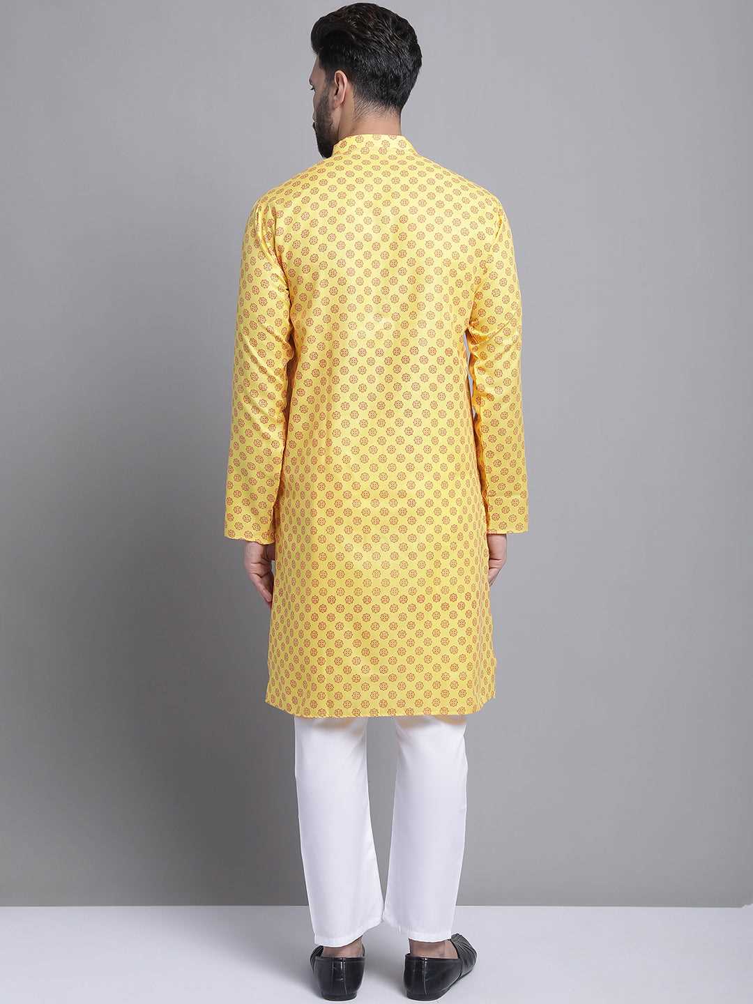 Men's Cotton Blend Regular Yellow Kurta With Pyjama.