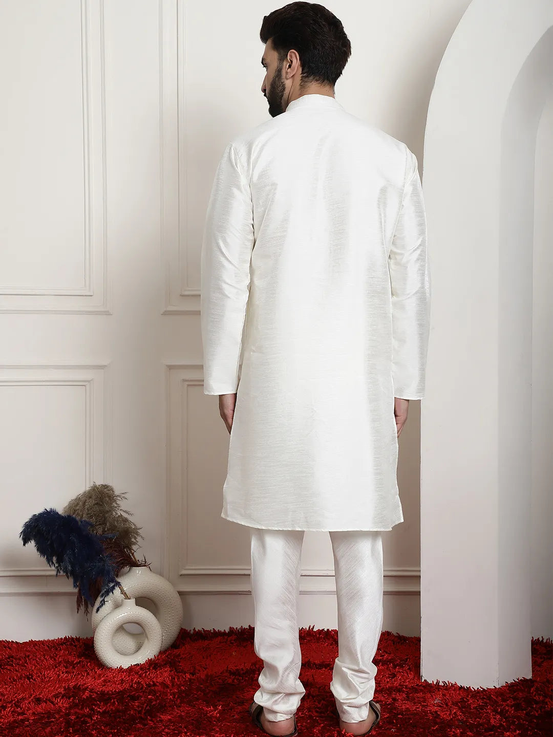 Elegance in White Silk Dupion Kurta and Churidar Set