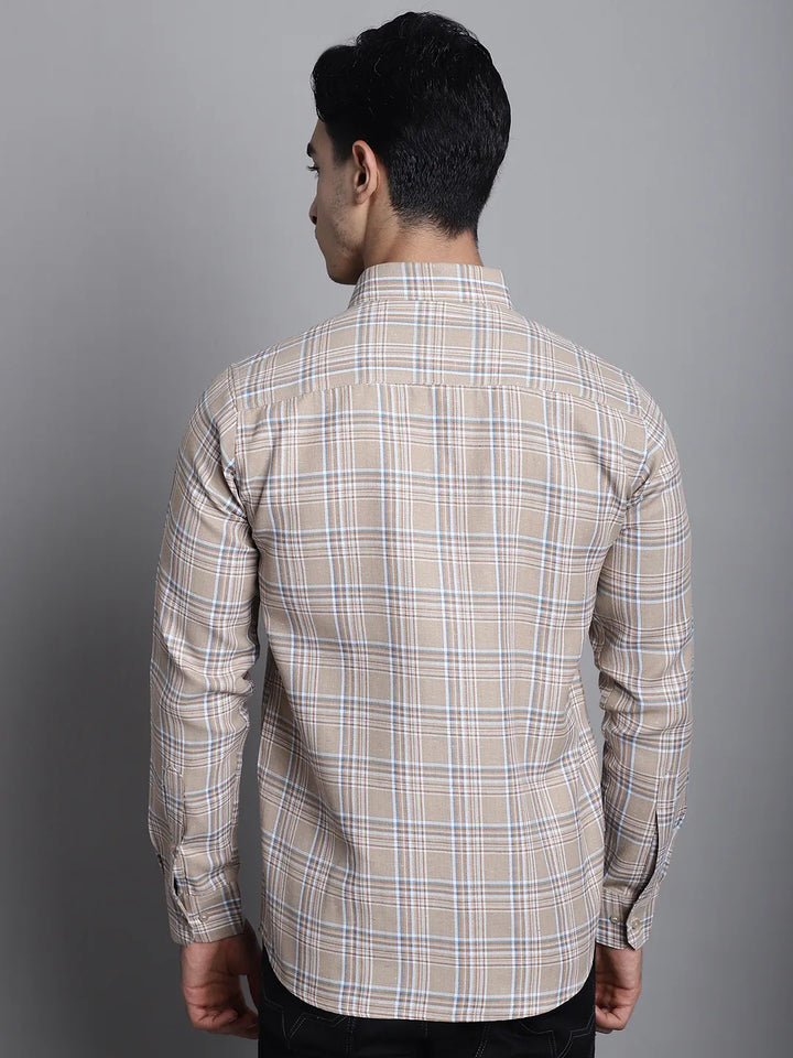 Understated Elegance Men's Beige Check Cotton Shirt – A Blend of Classic Style and Comfort