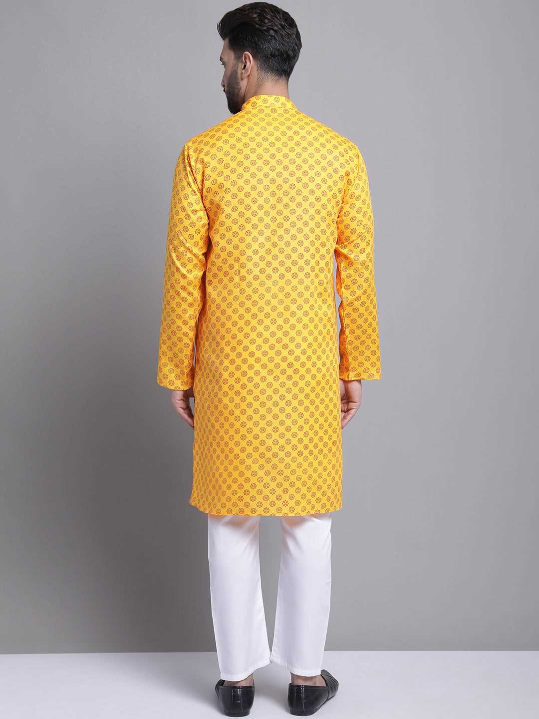 Men's Cotton Blend Regular Yellow Kurta With Pyjama.