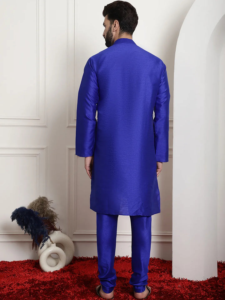 Regal Splendor Royal Blue Silk Dupion Kurta and Churidar Set - Timeless Elegance for Men