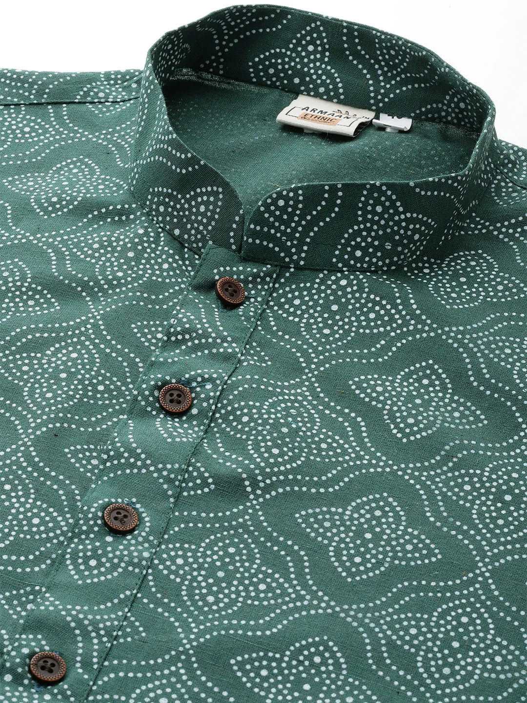 Emerald Enchantment Men's Green Printed Kurta Pajama Sets for Distinctive Style